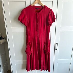 Lafayette 148 Red Silk Button Down Dress